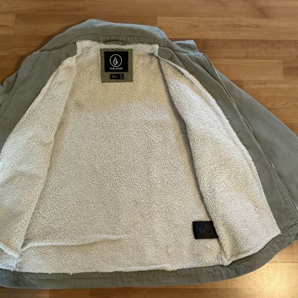 Volcom Tan Sherpa Lined Jacket Men’s‎ Size M Fleece Trucker Style “True To This" - Picture 11 of 13